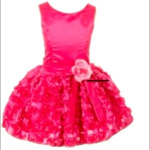 Girls Fuchsia Satin Embroidered Rosette Dress 8